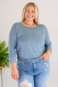 Zenana Daytime Boat Neck Top in Blue Gray