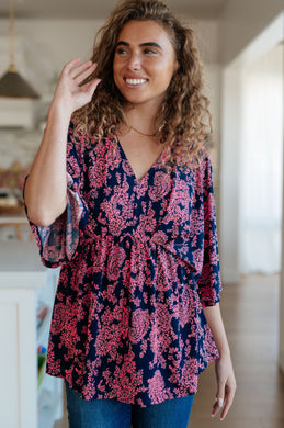 DEAR SCARLETT Dearest Dreamer Peplum Top in Pink Paisley