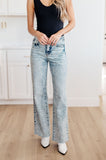 JUDY BLUE Dory High Waist Mineral Wash Raw Hem Wide Leg Jeans