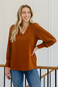 JODIFL Enjoy This Moment V Neck Blouse In Toffee