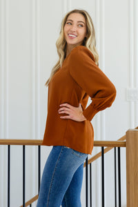 JODIFL Enjoy This Moment V Neck Blouse In Toffee