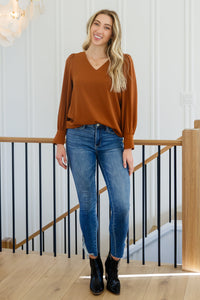 JODIFL Enjoy This Moment V Neck Blouse In Toffee