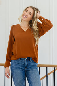 JODIFL Enjoy This Moment V Neck Blouse In Toffee