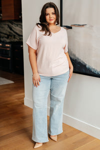 One Eleven North Frequently Asked Questions V-Neck Top in Blush PLUS