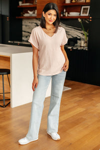 One Eleven North Frequently Asked Questions V-Neck Top in Blush PLUS
