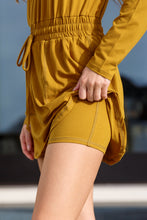 Load image into Gallery viewer, Rae Mode Getting Out Long Sleeve Hoodie Romper Gold Spice