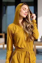 Load image into Gallery viewer, Rae Mode Getting Out Long Sleeve Hoodie Romper Gold Spice