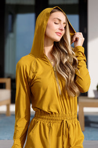 Rae Mode Getting Out Long Sleeve Hoodie Romper Gold Spice