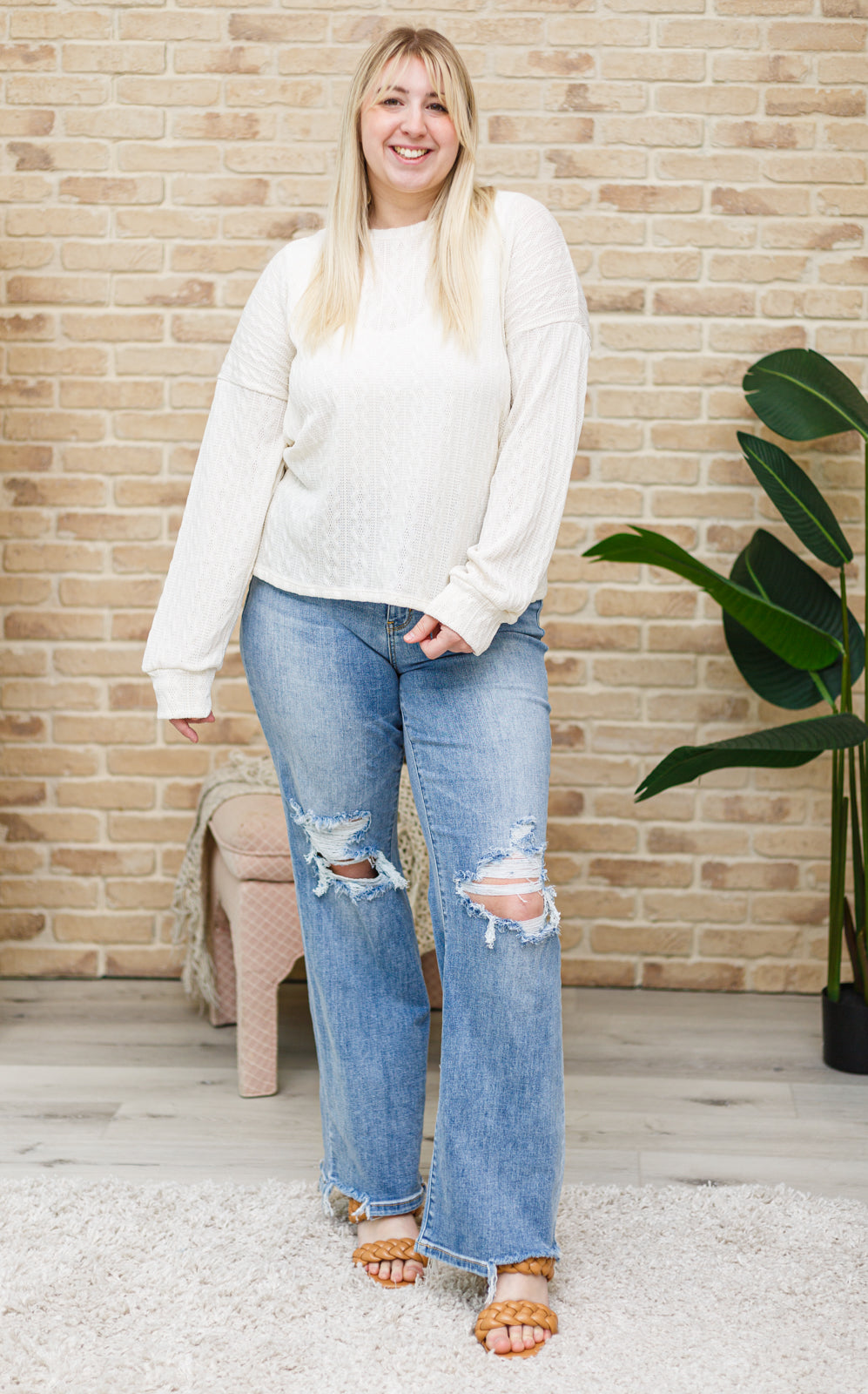 7TH RAY Keep Me Here Knit Sweater in Cream