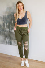 Load image into Gallery viewer, WHITE BIRCH Kick Back Distressed Joggers in Olive