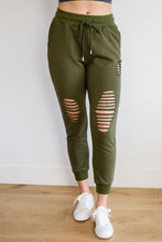 Load image into Gallery viewer, WHITE BIRCH Kick Back Distressed Joggers in Olive