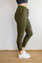 Load image into Gallery viewer, WHITE BIRCH Kick Back Distressed Joggers in Olive