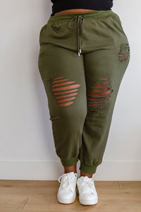 WHITE BIRCH Kick Back Distressed Joggers in Olive