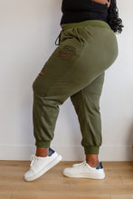 Load image into Gallery viewer, WHITE BIRCH Kick Back Distressed Joggers in Olive