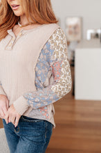 Load image into Gallery viewer, Mixed Print Henley Shirt print  sleeve closeup