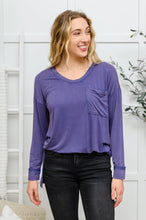 Load image into Gallery viewer, WHITE BIRCH Long Sleeve Knit Top With Pocket In Denim Blue