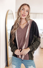 Load image into Gallery viewer, Dolman sleeves, and a leopard lined color block hoodie front