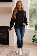 Load image into Gallery viewer, One Eleven North Peaceful Moments Smocked Sleeve Blouse in Black