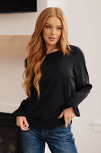 Load image into Gallery viewer, One Eleven North Peaceful Moments Smocked Sleeve Blouse in Black