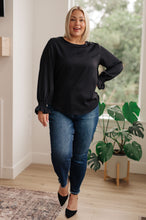 Load image into Gallery viewer, One Eleven North Peaceful Moments Smocked Sleeve Blouse in Black