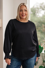 Load image into Gallery viewer, One Eleven North Peaceful Moments Smocked Sleeve Blouse in Black