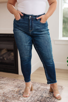 JUDY BLUE High Rise Release Hem Slim Jeans