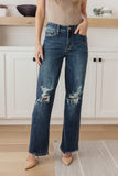 Judy Blue Rose High Rise 90's Straight Jeans in Dark Wash