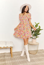 Load image into Gallery viewer, Double Take Smocked Sweetheart Neck Flounce Sleeve Mini Dress