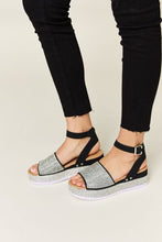 Load image into Gallery viewer, Forever Link Rhinestone Buckle Strappy Wedge Sandals