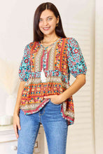 Load image into Gallery viewer, Double Take Bohemian Tassel Tie Puff Sleeve Babydoll Blouse